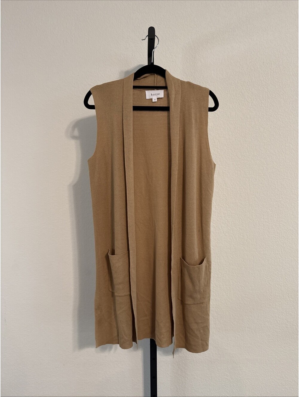 KORYE Women's Tan Open Front Long Vest w/ Pockets SMALL (flaw)
